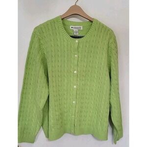 Appleseed's Women's 100% Cotton Cable Knit Lime Green Cardigan Sweater Sz 3X